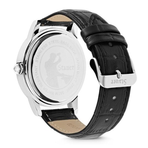 Stauer Urban Blue Dial Watch Analog Quartz Stainless Steel Black Leather Strap - Picture 8 of 9